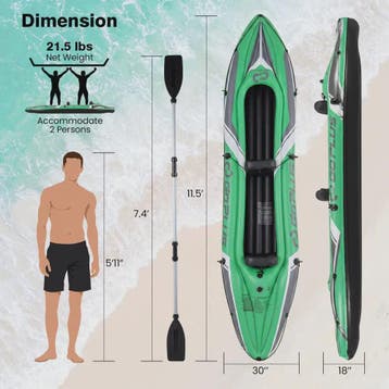 Opblaasbare Kajak voor 2 Personen - 11.5ft Groen - Inclusief, Watersport en Boten, Verzenden, Nieuw