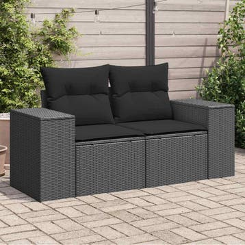 vidaXL Tuinbank met kussens 2-zits zwart poly rattan, Verzenden, Nieuw