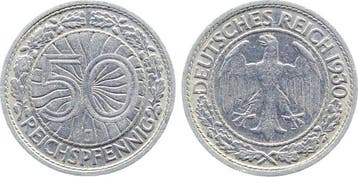 Duitsland 50 Reichspfennig 1930 J ss/vz J 324, Verzenden