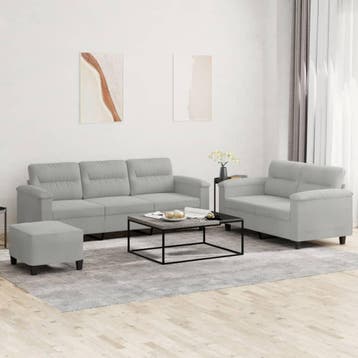 vidaXL 3-delige Loungeset met kussens microvezelstof, Huis en Inrichting, Banken | Bankstellen, Verzenden, Nieuw, Vierpersoons of meer