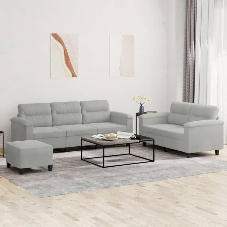 vidaXL 3-delige Loungeset met kussens microvezelstof, Huis en Inrichting, Banken | Bankstellen, Nieuw, Stof, Vierpersoons of meer