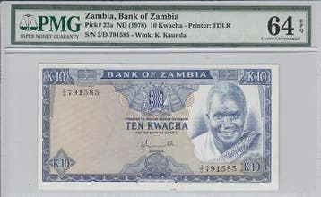 Zambia 10 Kwacha Nd1976 Pick 22a Pmg Choice Unc 64 Epq, Verzenden