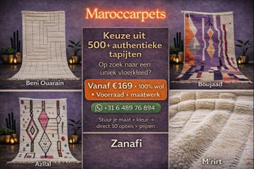 Handgemaakt Azilal, beni ouarain, boujaad, berber tapijten, 200 cm of meer, Nieuw, 200 cm of meer, Blauw