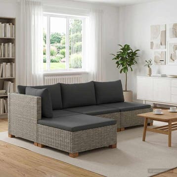 vidaXL 3 st Rieten Loungeset met Kussens GENDT Natuurlijk, Tuin en Terras, Tuinsets en Loungesets, 3 zitplaatsen, Nieuw, Loungeset