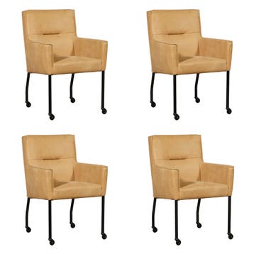 Set van 4 Leren eetkamerstoelen Lucky - Kenia Cognac, Ophalen of Verzenden, Nieuw, Leer