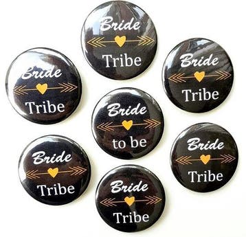 12-delige set met 6 armbanden + 6 buttons Bride en I Do Crew, Verzenden, Nieuw, Feestartikel, Geboorte of Huwelijk