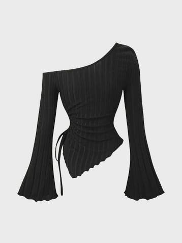 Dames Off-Shoulder T-shirt met Trompetmouwen en Asymmetrisch, Verzenden, Nieuw