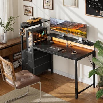 Gaming bureau - Gaming desk - Gaming tafel - 112x50 cm - Zwa, Verzenden, Zo goed als nieuw