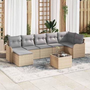 vidaXL Tuin Sofa Set Beige poly rattan, Verzenden, Nieuw, Rotan, 8 zitplaatsen