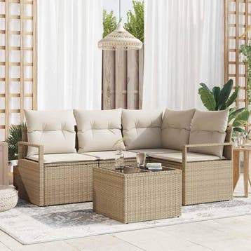 vidaXL Bankstel 5 st Beige en Crème poly rattan, Verzenden, Nieuw, 5 zitplaatsen