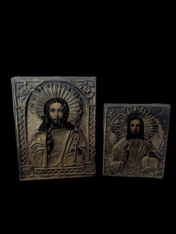 Icoon - Set van twee iconen Christus Pantocrator. 19e eeuw