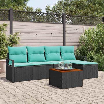 vidaXL Tuinbankenset met kussen 6 pcs Zwart poly rattan, Verzenden, Nieuw, Rotan, 6 zitplaatsen