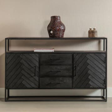 Dressoir Mangohout Kjeld 145 Hoog Zwart, Verzenden, Nieuw, Overige houtsoorten, Industriële meubels