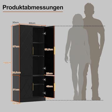 Badkamerkast - Badkamermeubel - Kast met deuren - 60x30x150, Verzenden, Zo goed als nieuw