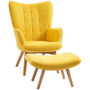 TRUUSK Relaxstoel Loungestoel Oorfauteuil Met Kruk - Geel -, Verzenden, Nieuw