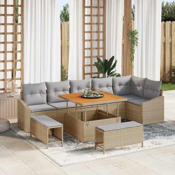 vidaXL Tuinbankenset 9 st Beige poly rattan, Tuin en Terras, Verzenden, Nieuw, Rotan, Meer dan 8 zitplaatsen