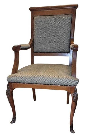 Fauteuil - Hout, Textiel - Troon van massief hout - H : 110, Antiek en Kunst