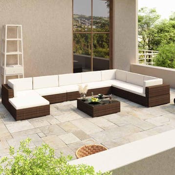 vidaXL 8-delige Loungeset met kussens poly rattan bruin, Tuin en Terras, Verzenden, Nieuw, 8 zitplaatsen, Loungeset