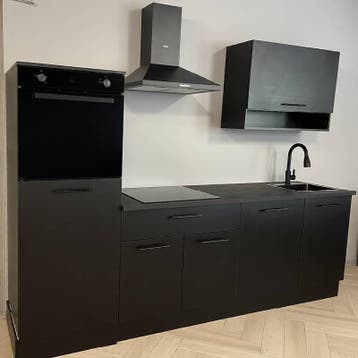 ACTIE Nieuwe keuken compleet met apparatuur 260cm breed, Nieuw, Zwart, Enkelwandige keuken