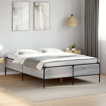 vidaXL Bedframe bewerkt hout metaal grijs sonoma eiken, Verzenden, 140 cm, 200 cm, Metaal