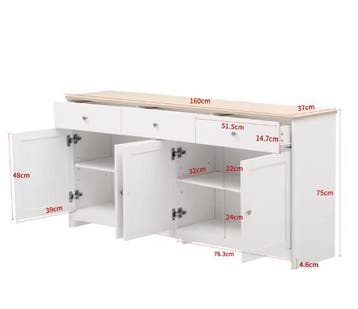 Dressoir 4 Deuren 3 Lades Wit Houtnerf 160×37×75 cm, Verzenden, Nieuw