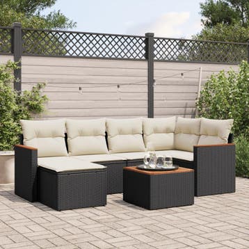 vidaXL 7-delige Loungeset met kussens poly rattan zwart, Verzenden, Nieuw, Loungeset