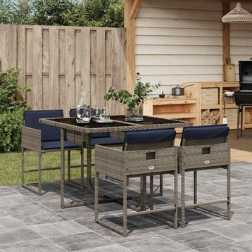 vidaXL 5-delige tuinset met kussens, grijs polyrotan, Verzenden, Nieuw, 4 zitplaatsen, Tuinset