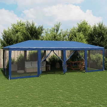 vidaXL Partytent met 12 mesh zijwanden 8x4 m HDPE blauw, Tuin en Terras, Verzenden, Nieuw, Partytent