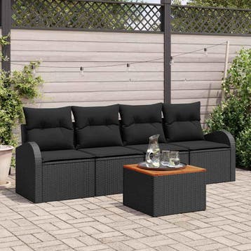 vidaXL Tuinbankenset 5 st Zwart poly rattan, Verzenden, Nieuw, Rotan, 5 zitplaatsen
