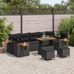 vidaXL Tuinbankenset met kussen 13 pcs Zwart poly rattan, Tuin en Terras, Verzenden, Nieuw, Rotan, 3 zitplaatsen
