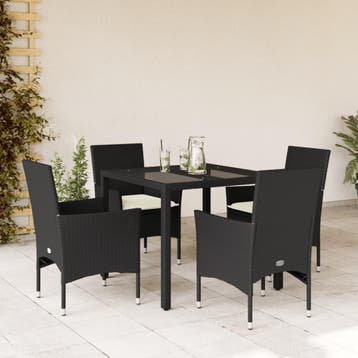 vidaXL 5-delige Tuinset met kussens poly rattan en glas, Verzenden, Nieuw, 4 zitplaatsen, Tuinset