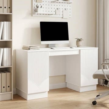 vidaXL Bureau Hoogglans Wit 142,5 x 50 x 75 cm Bewerkt hout, Verzenden, Nieuw