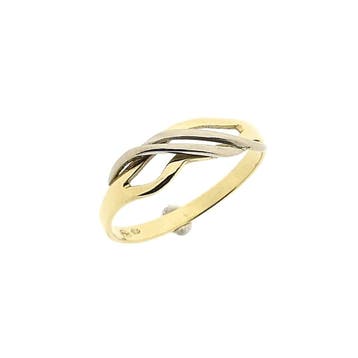 Bicolor gouden fantasie ring, Gebruikt, Ophalen of Verzenden, 17 tot 18, Dame