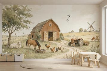 Boerderij behang kinderkamer – fotobehang met dieren, Verzenden, Fotobehang