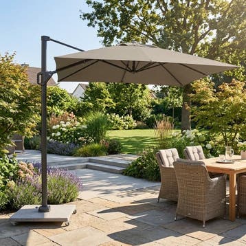 Voyager T1 zweefparasol 250x250 cm taupe, Ophalen of Verzenden, Nieuw