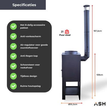 ASH® - Stoke - Tuinhaard met BBQ, Verzenden, Nieuw