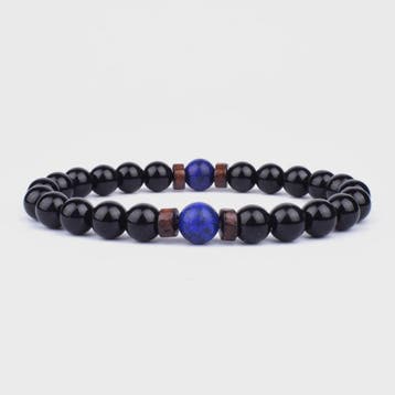 Natuursteen Armband Heren Dames - Lava & Hout Kralen 8mm, Verzenden, Nieuw