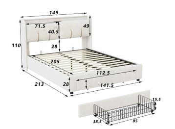 Linnen Opbergbed 140x200 cm met LED Hoofdbord en USB-poorten, Huis en Inrichting, Slaapkamer | Bedden, Verzenden, Nieuw