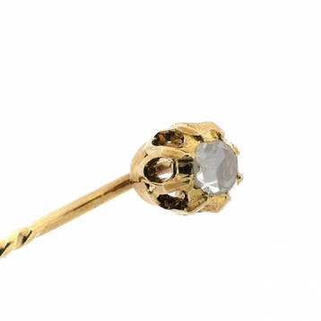 Gouden reversspeld met diamant; ca. 0,10 ct., Sieraden, Tassen en Uiterlijk, Broches, Gebruikt, Ophalen of Verzenden, Met edelsteen