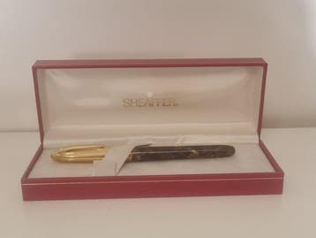Sheaffer - Crest en opaline brune, plaqué or et plume en or, Nieuw