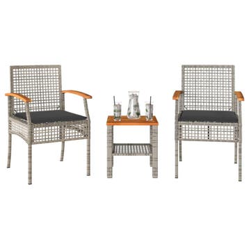 vidaXL 3-delige Bistroset met kussens poly rattan en, Verzenden, Nieuw, 2 zitplaatsen