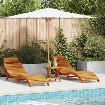 vidaXL Ligbed 2 st Massief Acaciahout Bruin, Tuin en Terras, Ligbedden, Verzenden, Nieuw