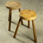 Kruk - Hout - Twee rustieke vintage krukjes