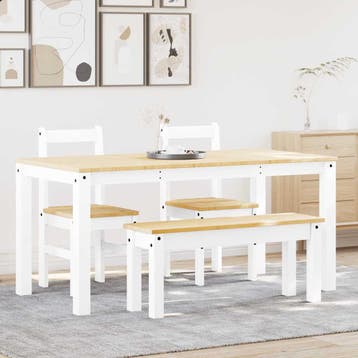 vidaXL 4-delige Eetset PANAMA massief grenenhout wit, Huis en Inrichting, Complete eetkamers, Verzenden, Nieuw