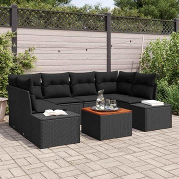 vidaXL Tuinbankenset 7 st Zwart poly rattan, Tuin en Terras, Tuinsets en Loungesets, Verzenden, Nieuw, Rotan, 7 zitplaatsen