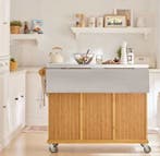 Keukeneiland 115 cm – Bamboe Kast en RVS Uitschuifblad, Verzenden, Nieuw