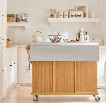 Keukeneiland 115 cm – Bamboe Kast en RVS Uitschuifblad, Verzenden, Nieuw