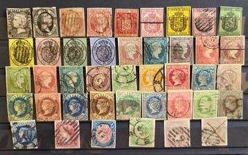 Spanje 1850/1865 - Prachtige kavel zonder getand. Het, Gestempeld