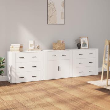 vidaXL Dressoirs 3 st bewerkt hout wit, Minder dan 50 cm, Verzenden, Nieuw, 25 tot 50 cm