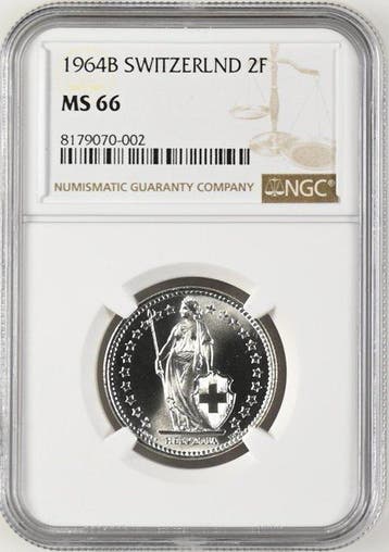 Zwitserland. 2 Francs 1964 - NGC MS66
